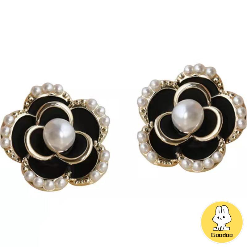 Anting Stud Silver Needle Bentuk Bunga Camellia Gaya Vintage  -Doo