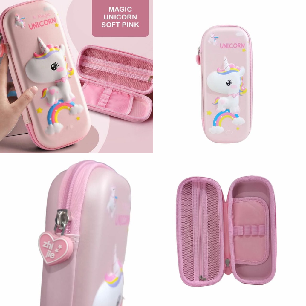 Tempat Pensil 3D Timbul Karakter Cewek Motif Unicorn Magic Pink sangat cantik lucu dan menggemaskan untuk kado hadiah ultah anak perempuan