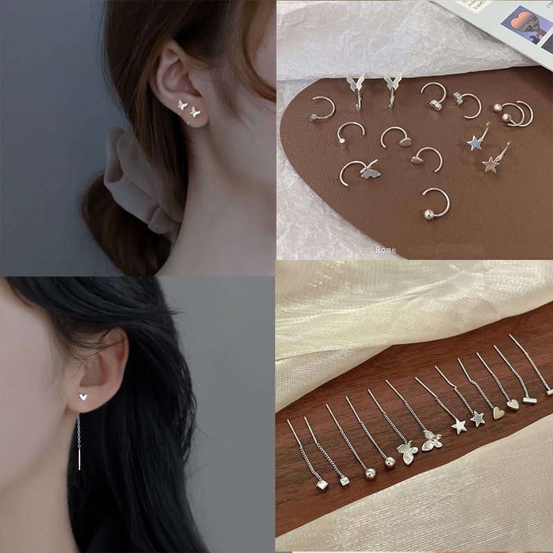 Anting Stud Desain Kupu-Kupu Bahan S925 Sterling Silver Gaya Simple Untuk Wanita