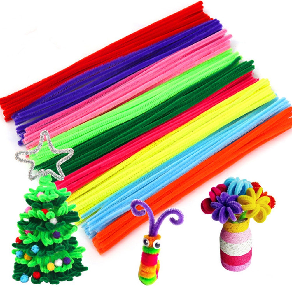 Huluboy 100Pcs Colorful Chenille Batang Pembersih Pipa DIY Seni Kerajinan Pengembangan Mainan Anak