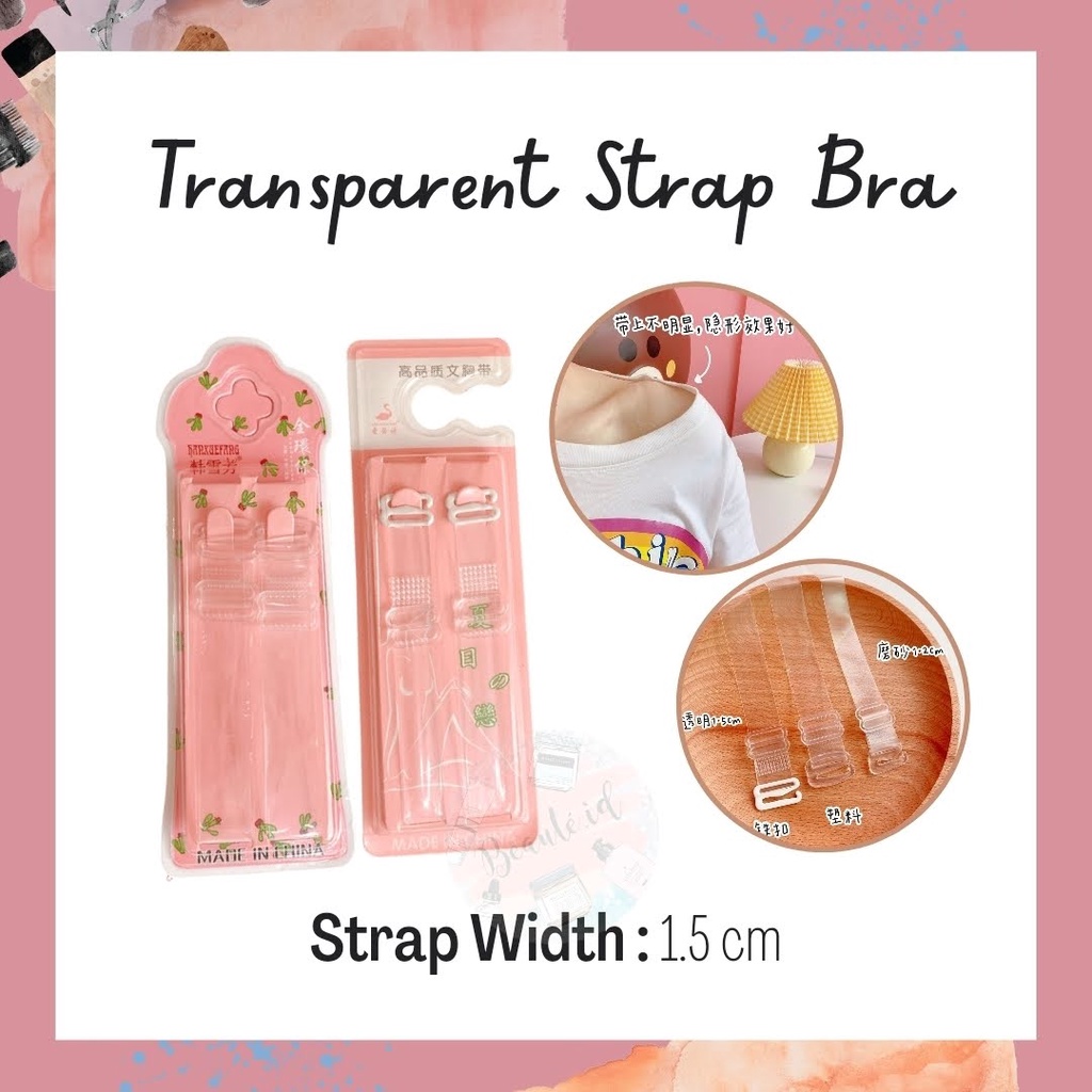 Tali Strap Bra Transparant Tali BH Beha Bening 1 Pasang Untuk Baju Pesta Sabrina Off Shoulder Glossy Elastis Awet Tahan Lama Invisible Strap Bra Tidak Terlihat Lebar 1.5 cm Tahan Air