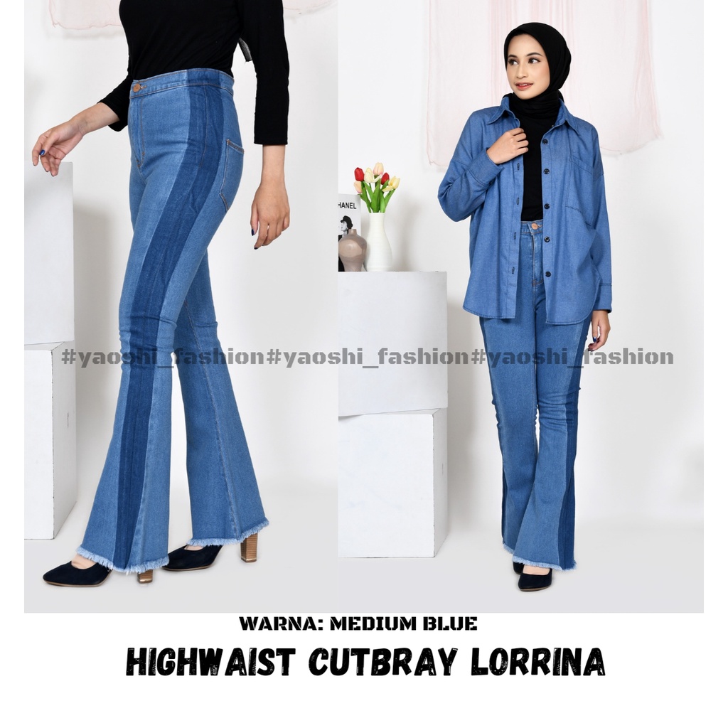 YAOSHI - Cutbray Rawis List Panjang Wanita - Highwaist Cutbray Lorrina 27-34