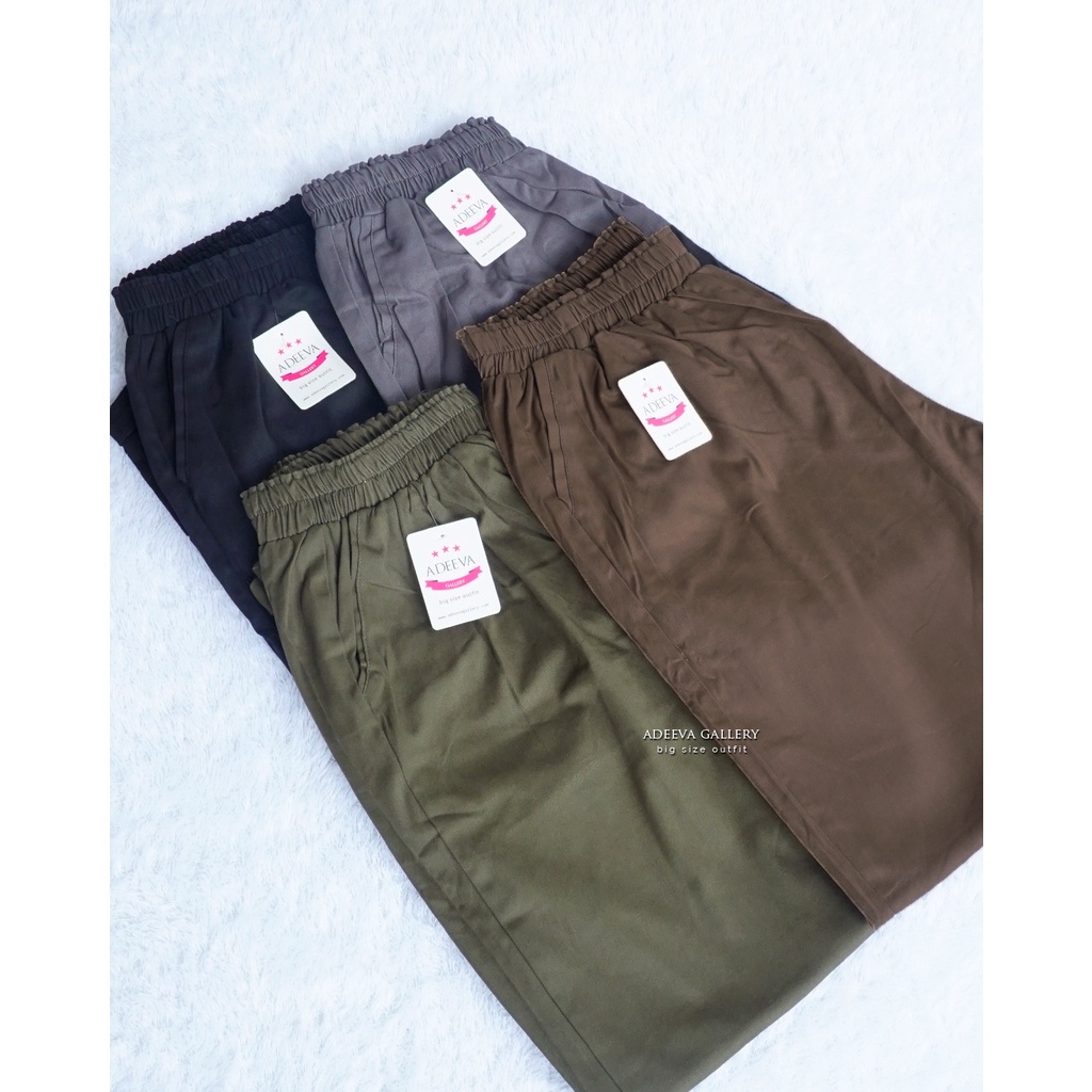 ADEEVA Kenzie Super Jumbo Celana Panjang Wanita Jumbo Katun Twill Stretch