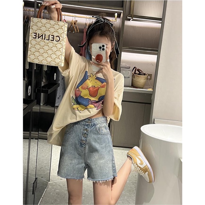 baju kaos wanita duck cartoon graphic printing t shirt korean style baju atasan wanita oversize casual kaos