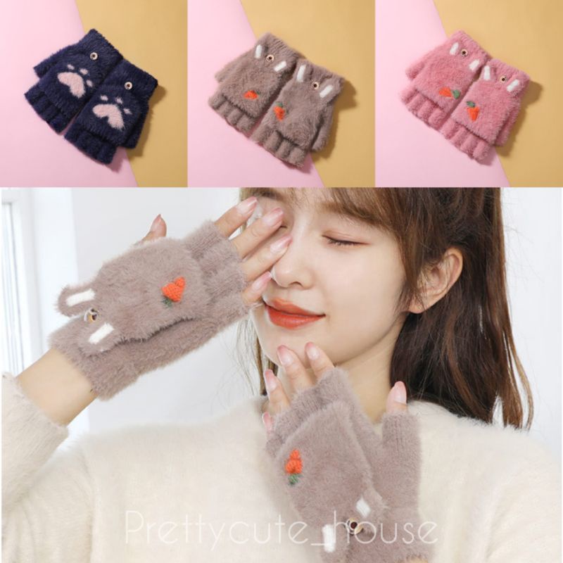 PCH SARUNG TANGAN WANITA 2 in 1 / SARUNG TANGAN MOTOR / SARUNG TANGAN MUSIM DINGIN KOREA WANITA / HALF FINGER WINTER GLOVES / Korean glove bulu halus tebal