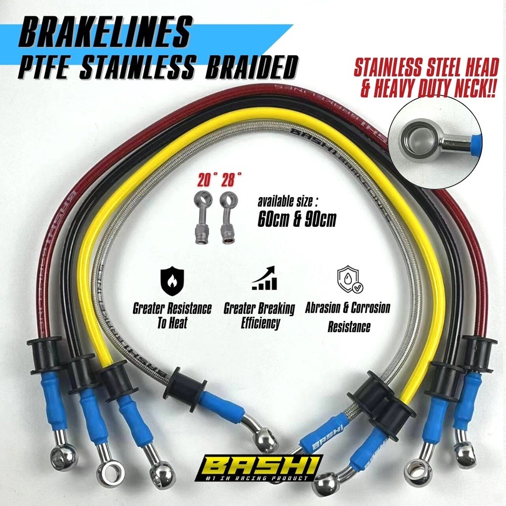 BASHI - Selang Rem Bashi Brakelines Stainless Steel Ptfe Carbon 60 Cm Dan 90 Cm