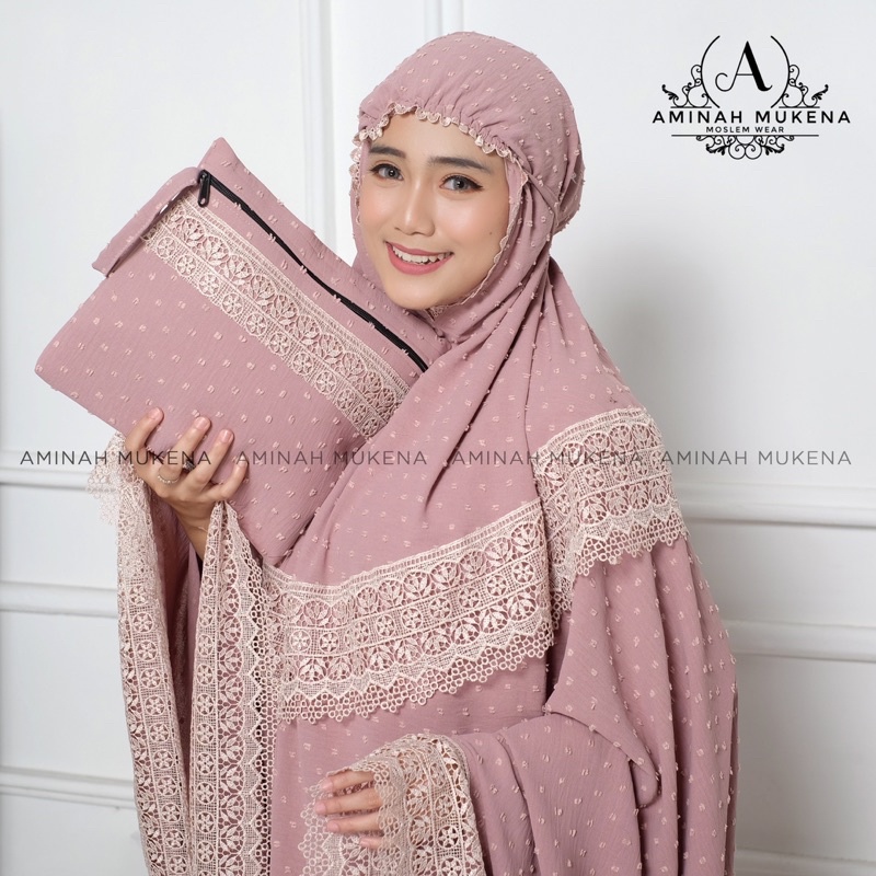 Mukena Dewasa Premium Jumbo Crinkle Uragiri Renda Mewah Aminah