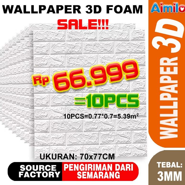 AIMILO PALING MURAH  WALLPAPER DINDING FOAM TIMBUL 3D BATA PUTIH CLASSIC BRICK 70 X 77 CM BEST SELLE