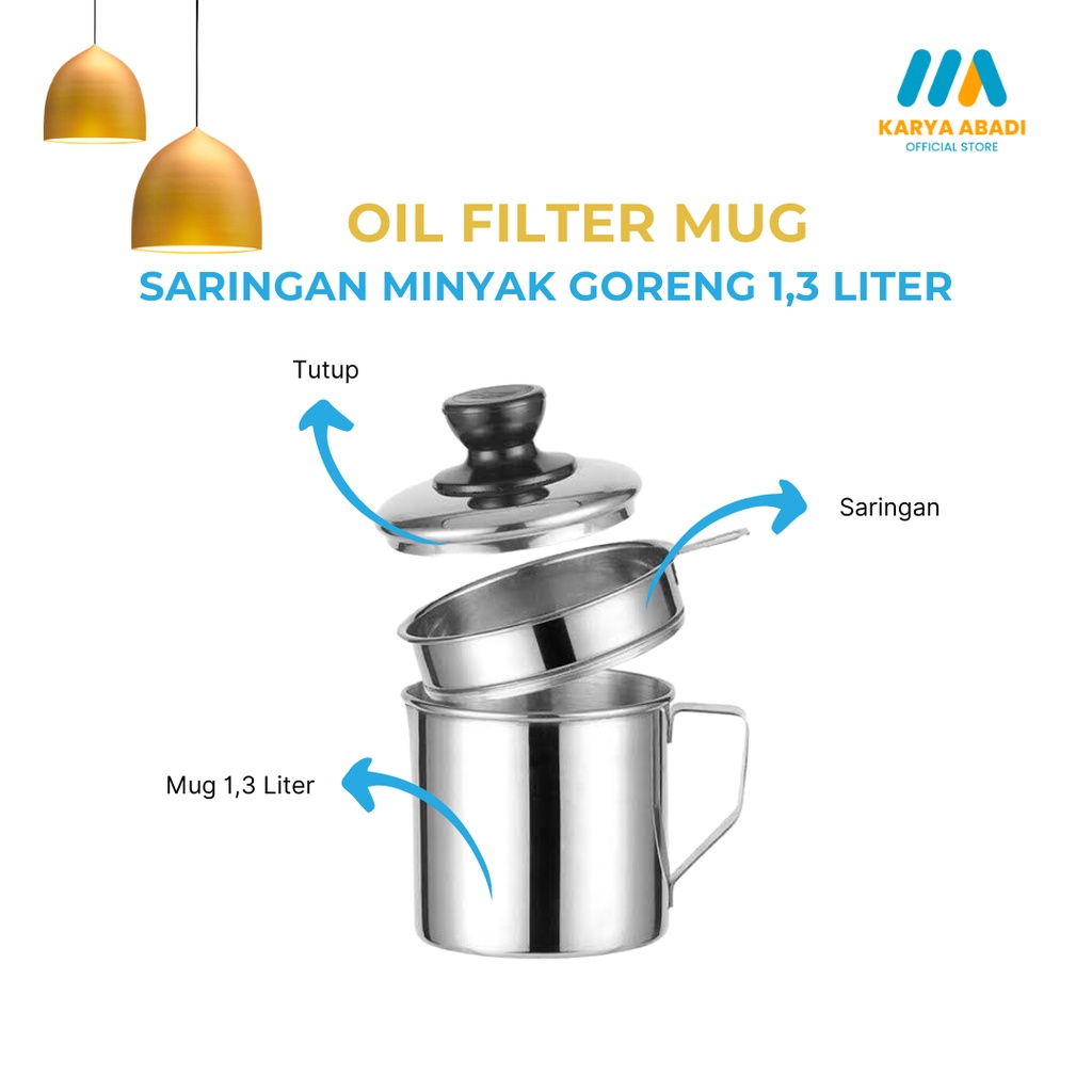 Saringan Minyak Goreng 1.3 Liter Oil Pot Stainless Alat penyaringan Minyak Oil Filter Mug 1,3 L