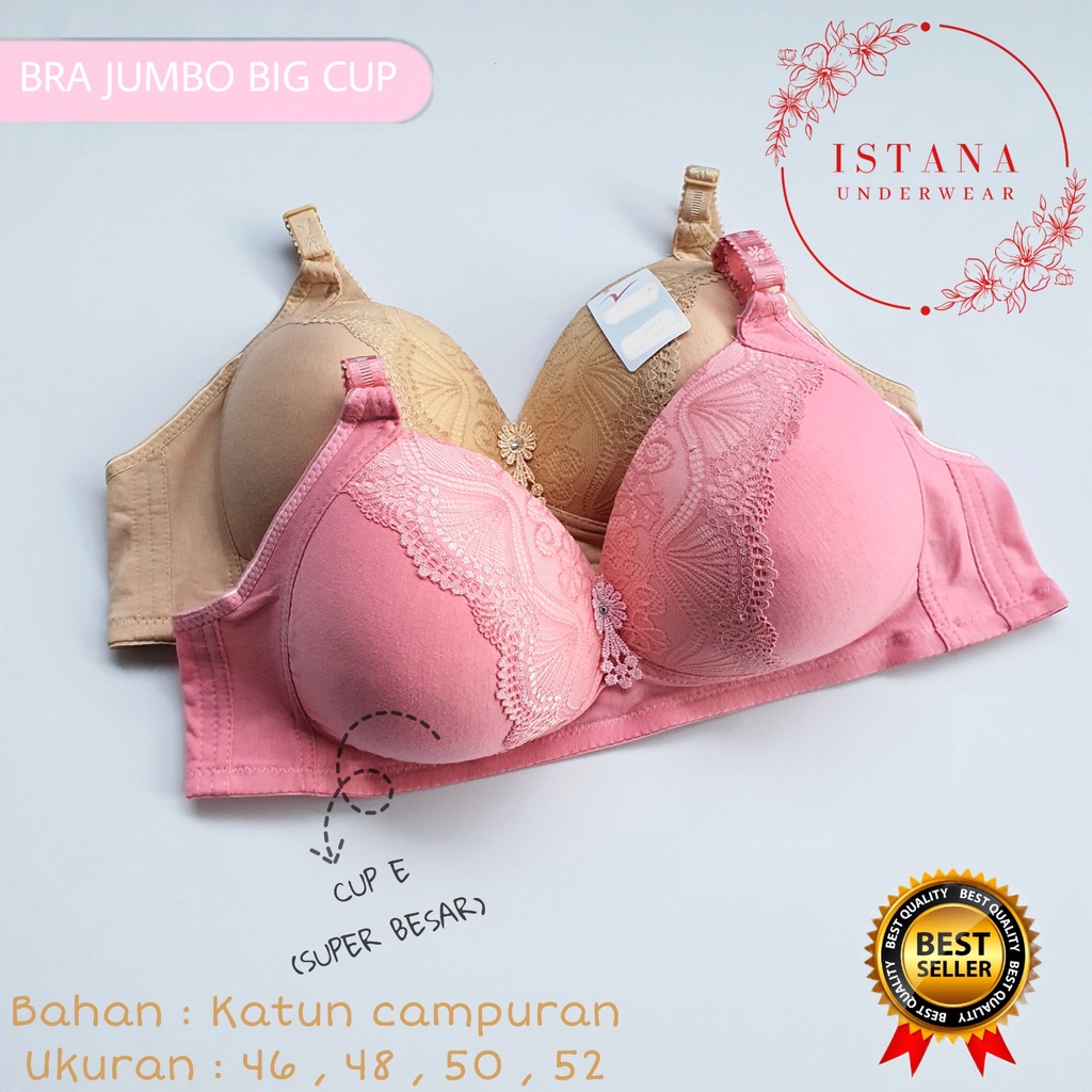 BH JUMBO CUP E / tanpa kawat katun adem dan nyaman  46 , 48 , 50 , 52 / Bra Busa Tanpa Kawat JUMBO BIG SIZE CUP E