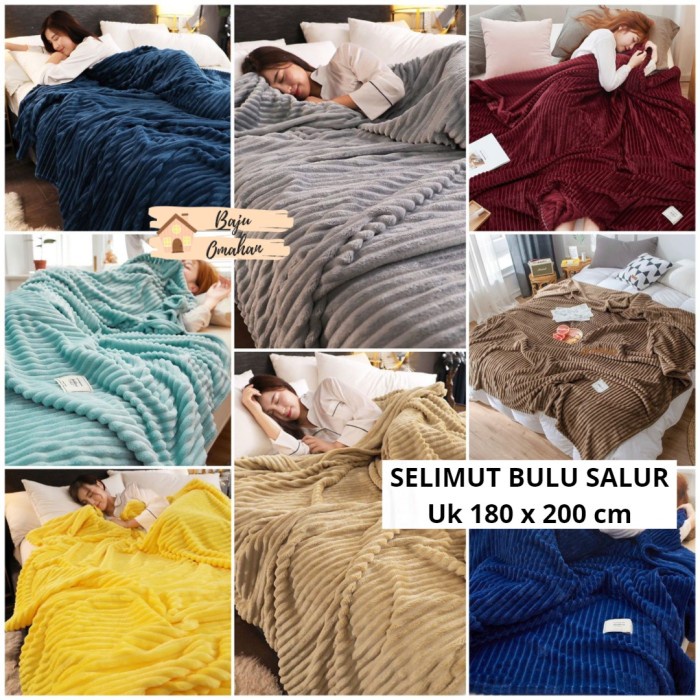 Selimut Dewasa HA005 Selimut Bulu SALUR Tebal 180x200 Super Lembut Halus Harga Grosir - Warna Acak(S