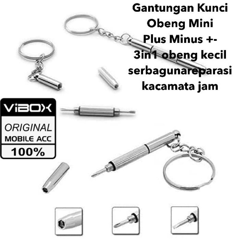 Gantungan Kunci vibox Obeng Plus Minus Mini 3in1 obeng kecil serbaguna obeng reparasi kacamata jam universal