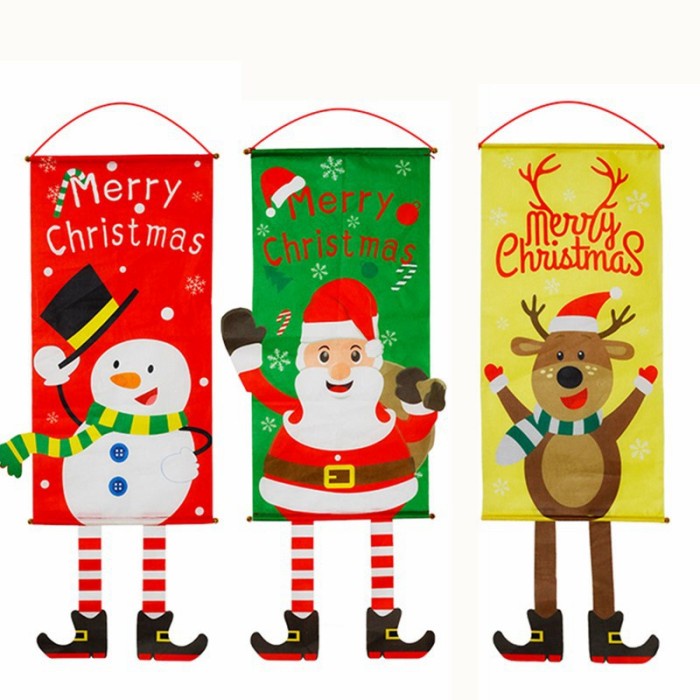 Banner Spanduk Merry Christmas Outdoor Dekorasi Natal Krans Pintu Kaca Hiasan Natal Harga Grosir Termurah