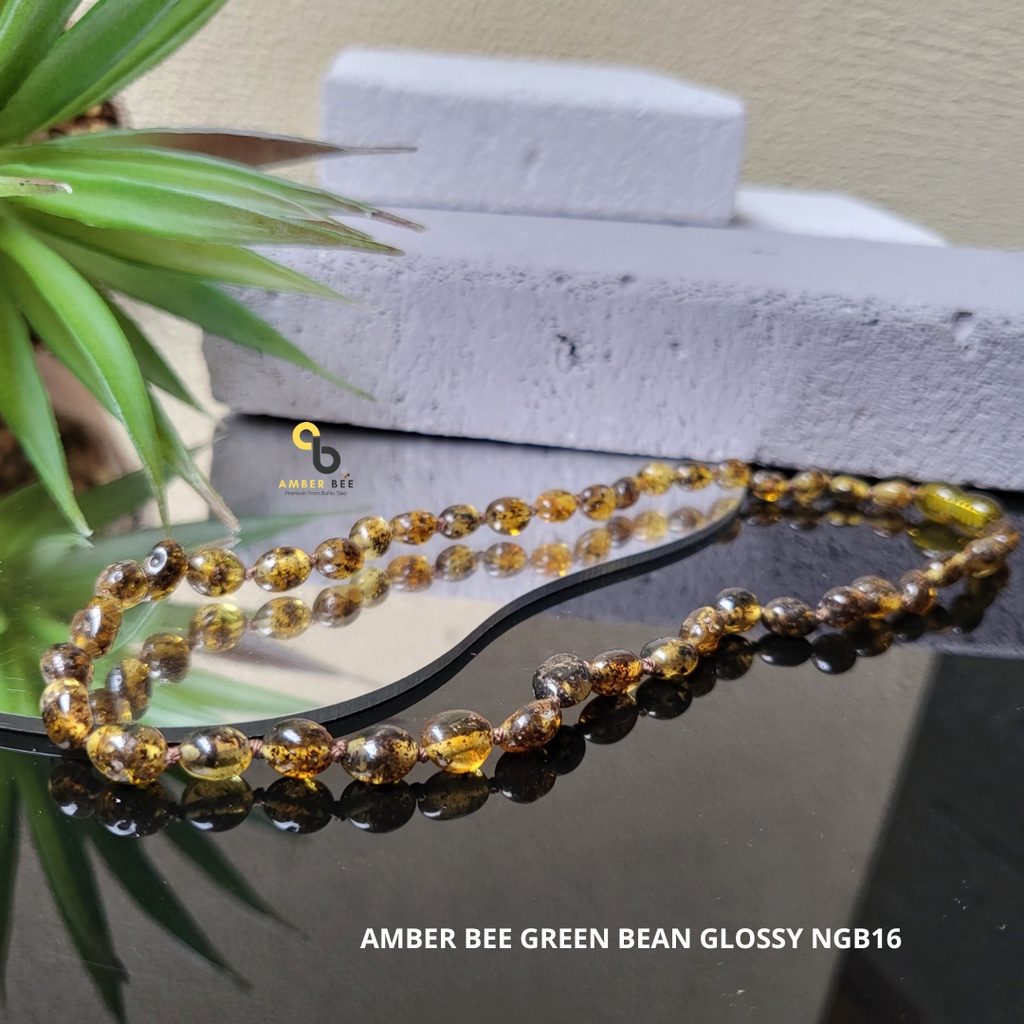 Kalung Amber Baltic Bayi &amp; Anak Glossy Green Beans NGGB16 By Amber Bee