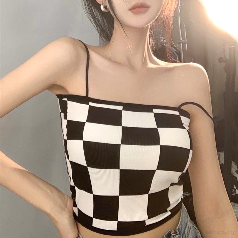 BEE - Tanktop Wanita Motif Kotak Bra Wanita Model Papan Catur Pakain Dalam Wanita Crop Top Rajut Ala Korea 900