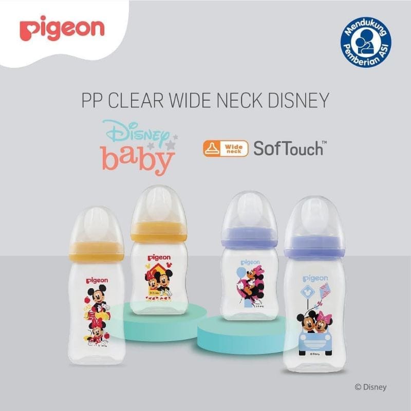 Pigeon Bottle PP Clear Wide Neck Soft Touch Mickey Mini 160ml / 240ml - Botol Susu Bayi