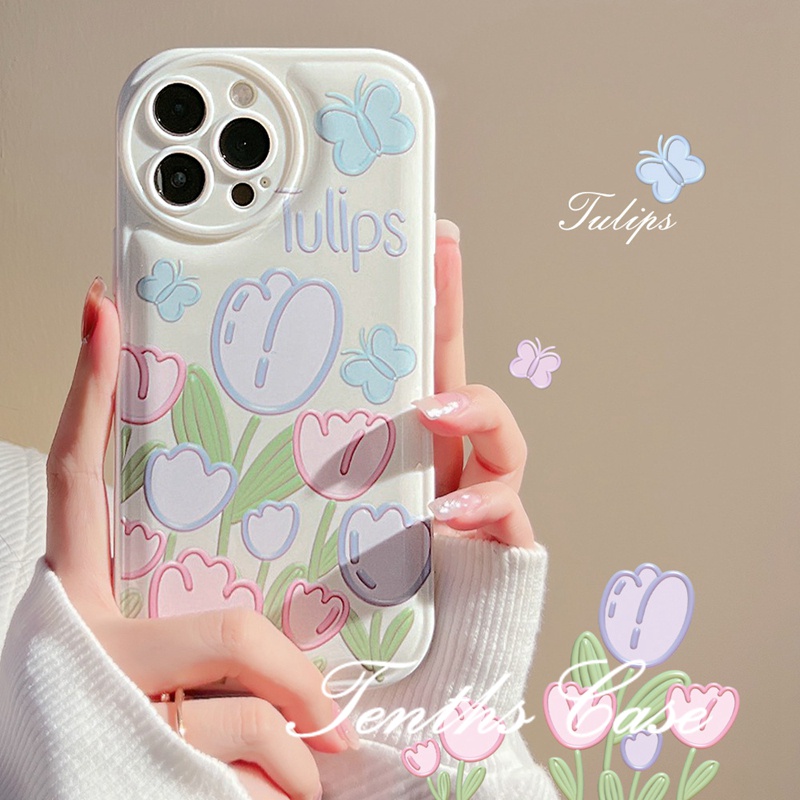 Soft Case Pelindung Desain Bunga Tulip Kupu-Kupu 50A 6i Untuk Realme C35 C31 C30 GT 10 9 Pro + C25Y C21Y C25 C25 C25s C12 C21 C20 C11 C17 7i C15 8 7 6 5 Pro