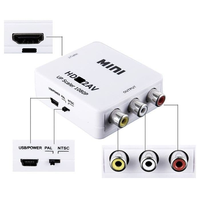 Hdtv to av mini converter box adapter 1080p Full hd pal ntsc - konverter Hdtv input to rca audio video output kabel