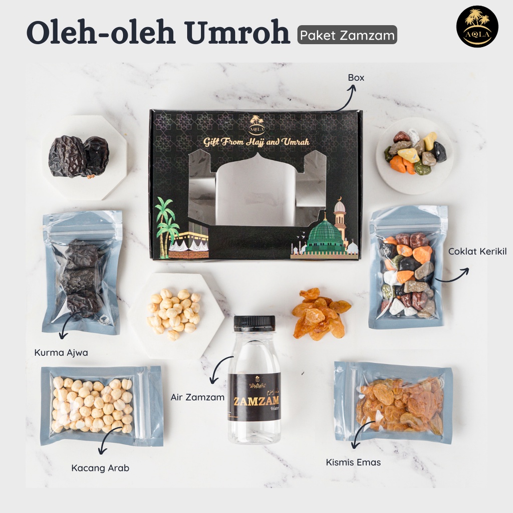 Oleh oleh Umroh dan Haji Premium / Paket Oleh oleh Umroh dan Haji / Sajadah Paperbag Kurma Ajwa Air zam zam asli 100%