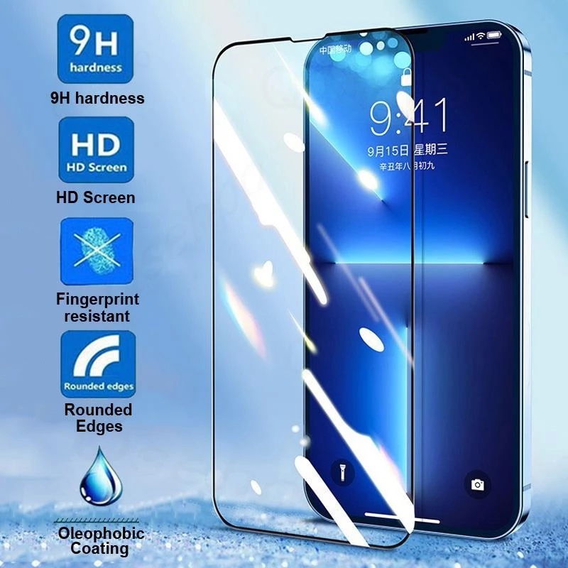 Pelindung Layar Tempered Glass 9D anti Gores / Jatuh Untuk iPhone 14 Pro Max 14 Plus 14 11 13 12 Pro Max XR XS X 6 7 8 Plus