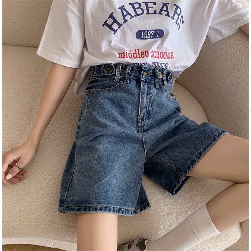 Korea Highwaist Loose Celana Jeans Pendek Wanita Import (Realpict)