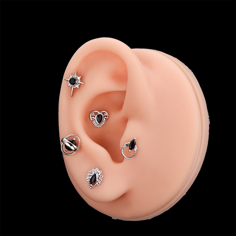 1pc Anting Tindik Tulang Rawan Telinga Desain Barbell Hias Zirkon Hitam 20Gauge