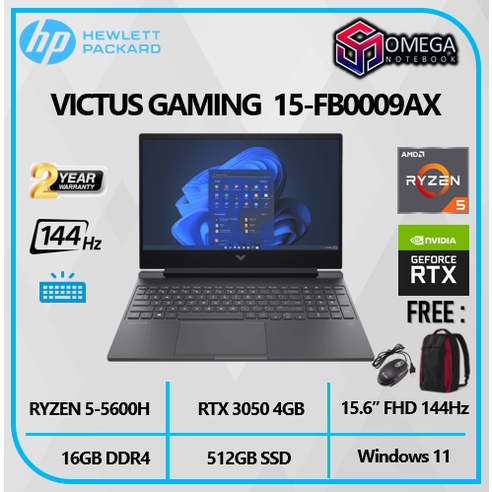 HP VICTUS GAMING 15 FB0009AX RYZEN 5 5600H 16GB 512SSD RTX3050 4GB W11+OHS 15.6FHD 144Hz