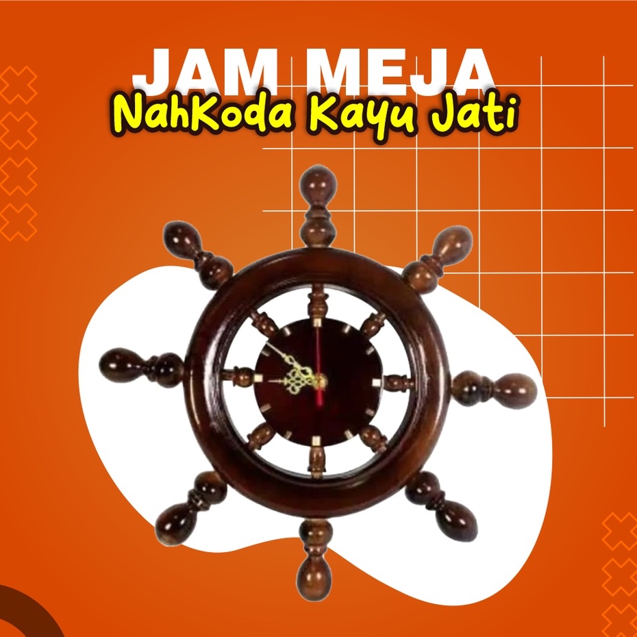 Jam Dinding/Tembok Motif Nahkoda/Stir Perahu dari Kayu Jati