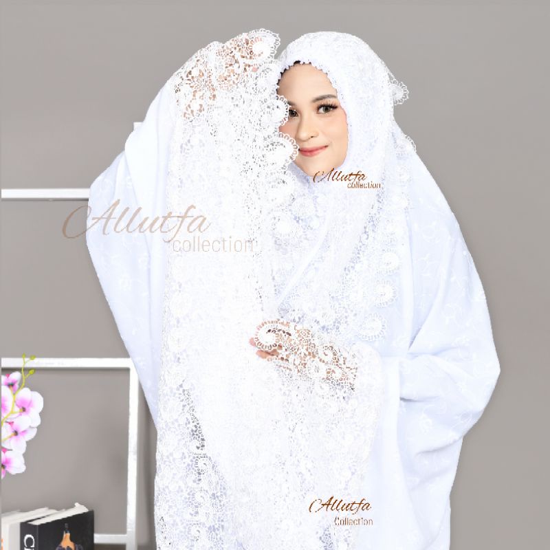 mukena dewasa shireen katun paris putih renda prada jumbo krisdayanti series