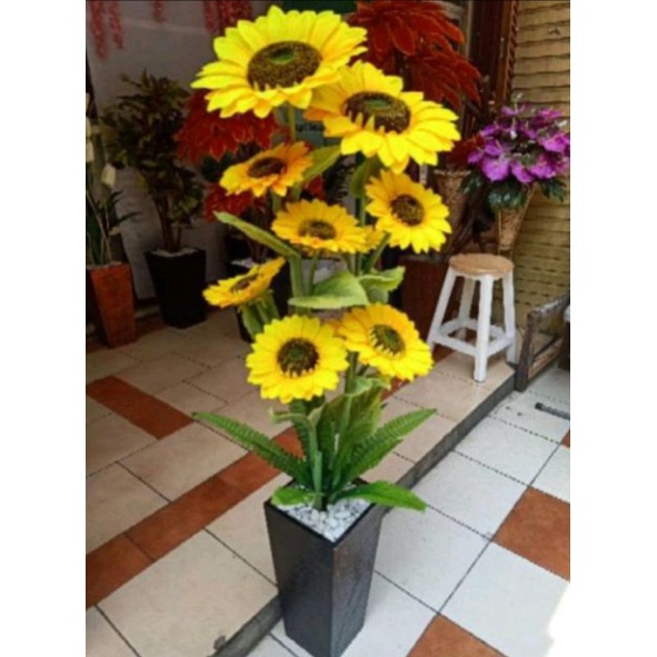 BUNGA MATAHARI ARTIFICIAL JUMBO DENGAN POT KAYU, BUNGA SUDUT, BUNGA DEKORASI