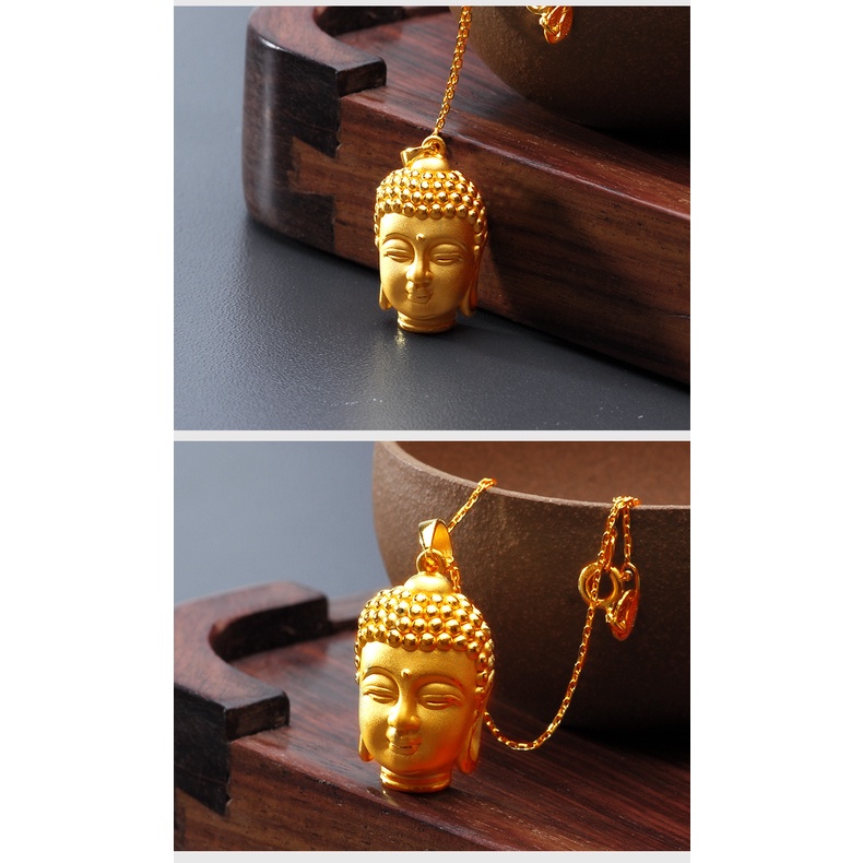 Kalung Emas Emas Asli Kadar 375Dengan Liontin Kepala Buddha 3D Untuk Pria Dan Wanita