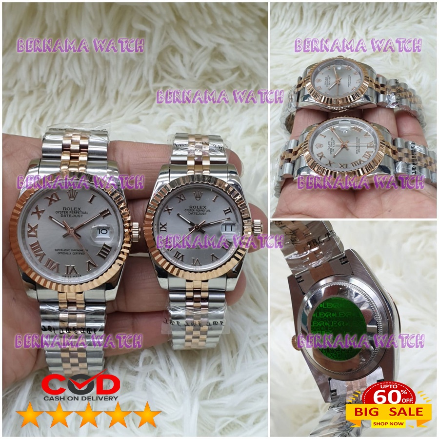 JAM TANGAN COUPLE ROLEX OYSTER TGL AUTOMETIK RT SILVER ROSE GOLD ASEAN ETA ORI BOX WARRANTY 1 YEAR