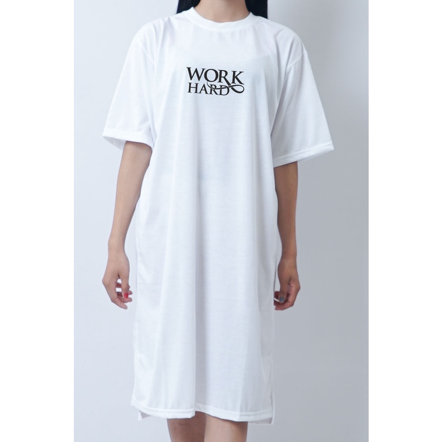 YOURSTYLE1119 - DRESS KAOS WORK HARD MIDI POLOS OVERSIZE SLIT TSHIRT MIDI DRESS