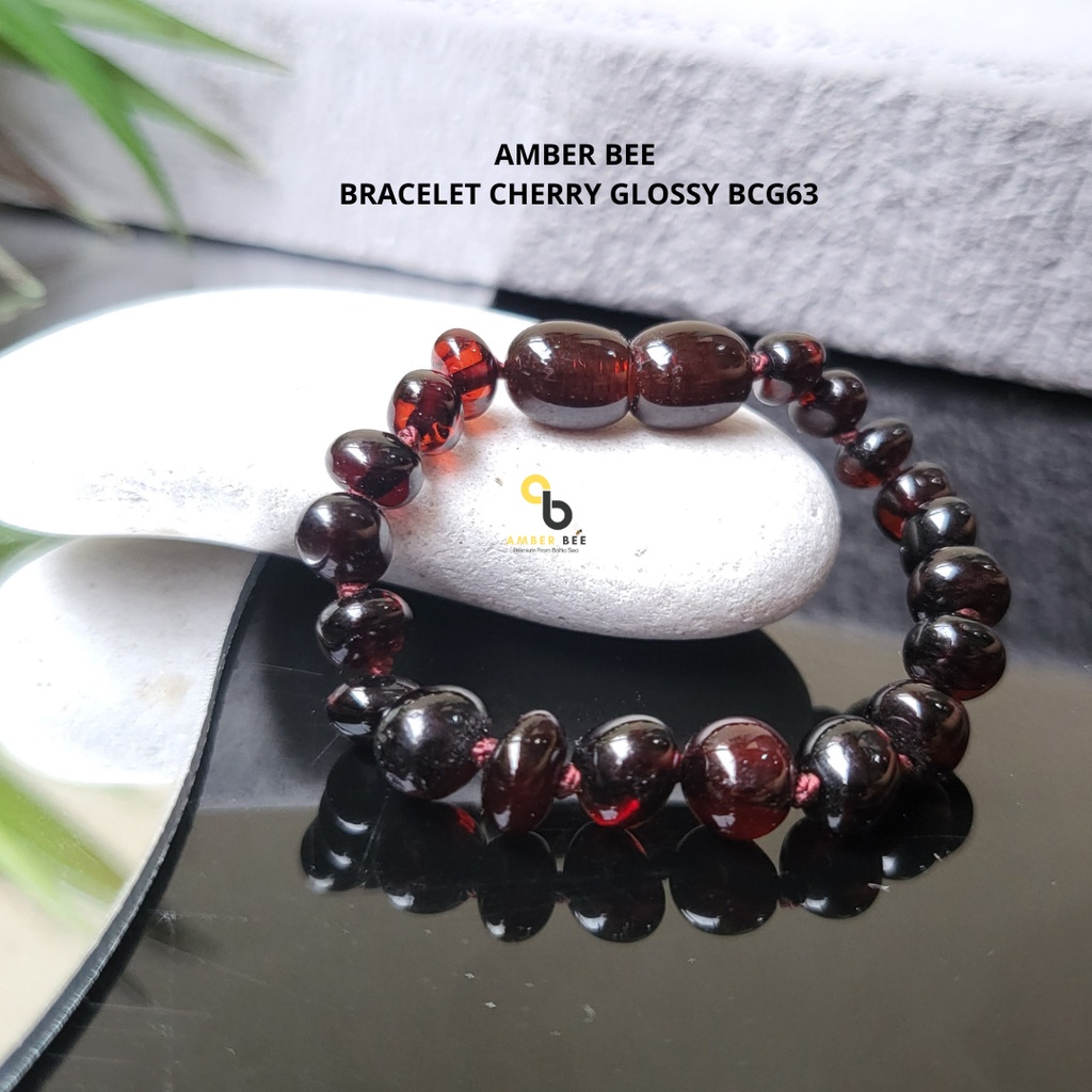 Set Kalung Gelang Amber Bayi &amp; Anak TK/SD Premium Glossy Cherry by Amber Bee NBGC1063
