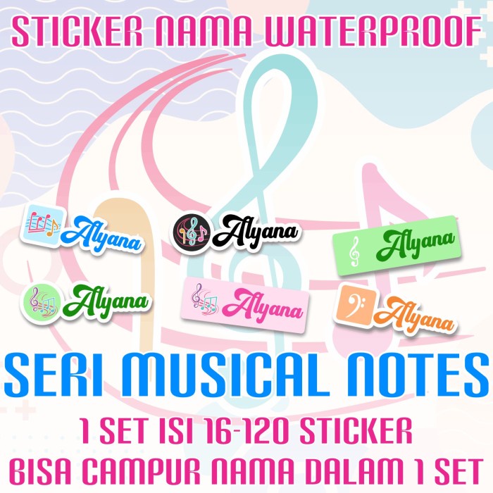 

[14-120 pcs] Sticker Nama Custom Musical Notes