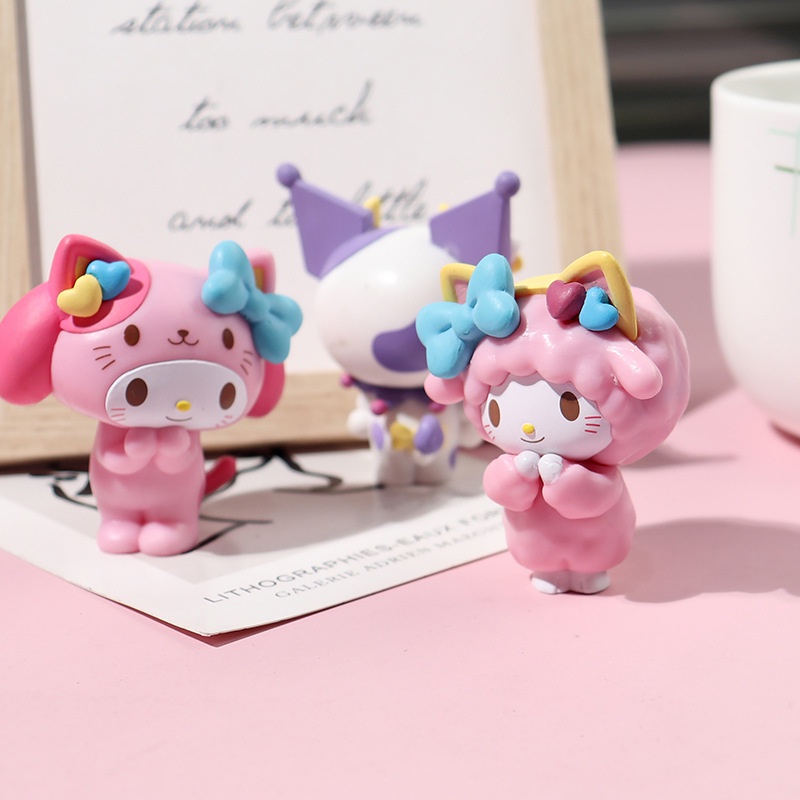 3pcs / Set Boneka Action Figure Anime My Melody Kuromi KT Kucing Domba Pochacco Untuk Dekorasi Kue Ulang Tahun