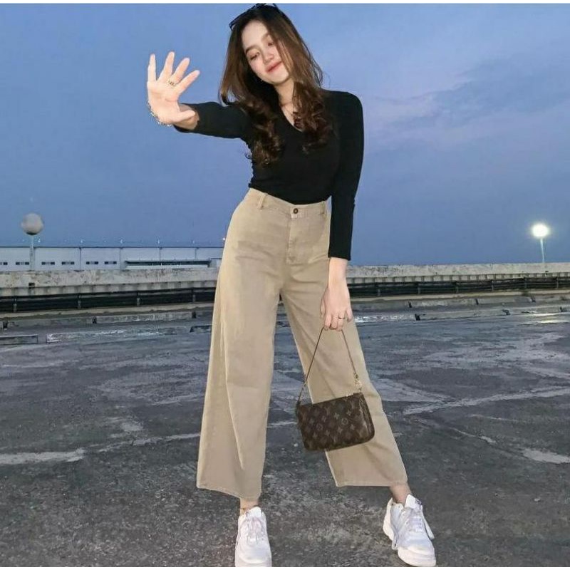 BF CELANA KULOT JEANS CREAM//CELANA BAWAHAN HIGHWAIST KULOT WARNA TERBARU 2022