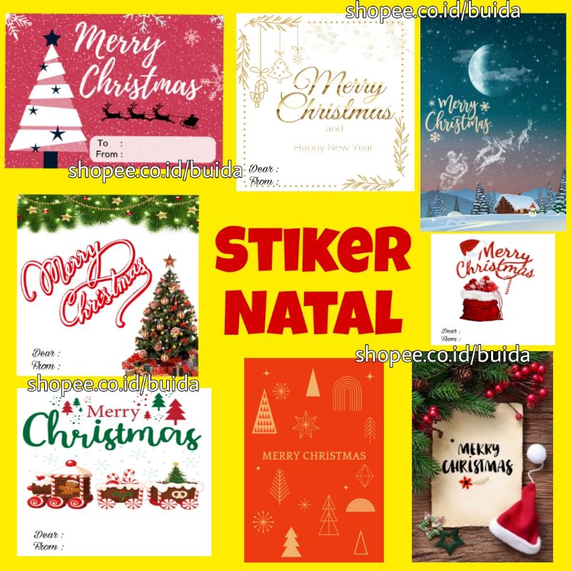 

Stiker Natal Sticker Merry Christmas Label Kemasan Segel Packing Packaging Sealer Dus Box Hampers kotak Paperbag Plastik cookies kado hadiah gift toples kue kering parcel to from dear ukuran 7x7 cm 5x10cm