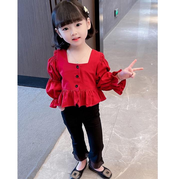8Q7 Baju Anak Perempuan Sabrina Korean Style Usia 1-8 Tahun Bahan Cringkle Kancing Hidup/atasan anak