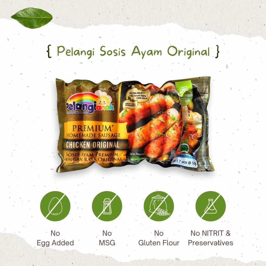 Sosis Ayam Original Homemade Premium Non Msg &amp; Non Pengawet Pelangi Anak Kemasan 350g isi 7 Pcs - Sehat Alami Original