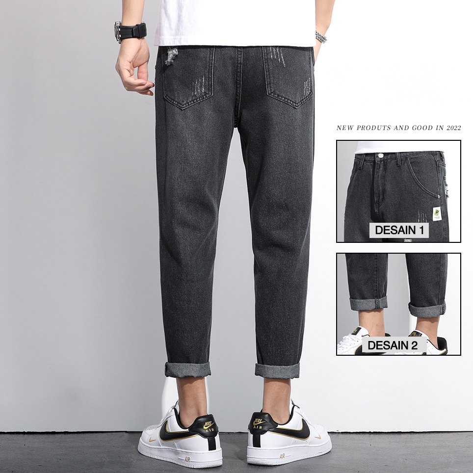 Celana jeans pria sobek tambal Celana jeans hitam pria Celana jeans pria slimfit celana jeans denim pria jeans cowok