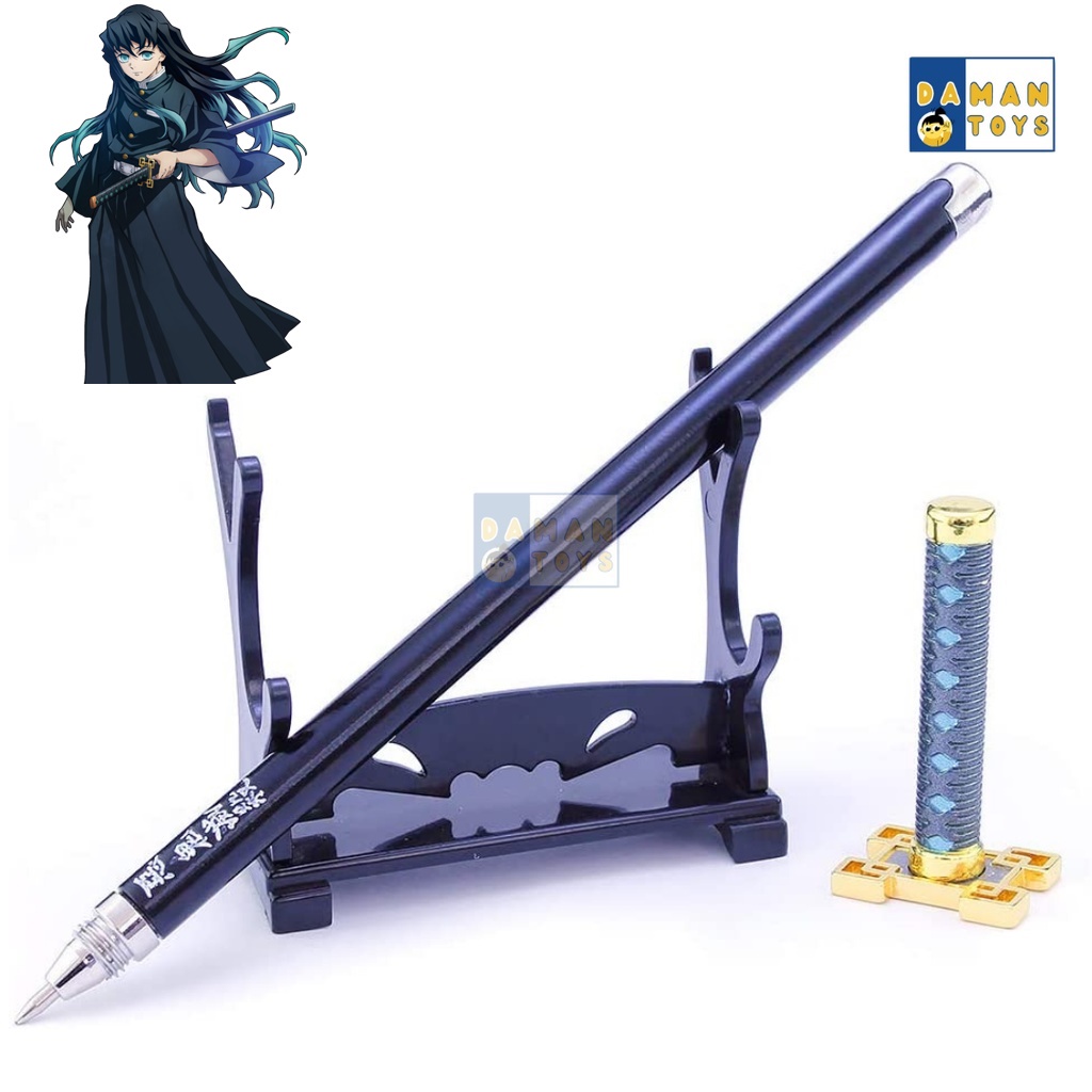

Pulpen pedang anime demon slayer karakter hashira Muichiro swordpen alat tulis kimetsu no yaiba panjang 20 cm material besi bonus stand pajangan dan refil nya
