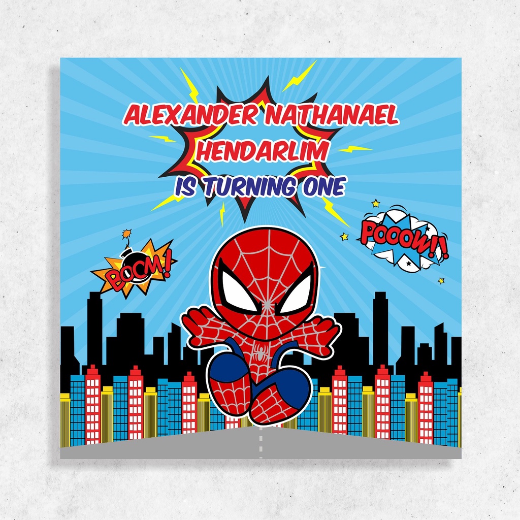 Banner Backdrop Background Ulang Tahun tema Spiderman