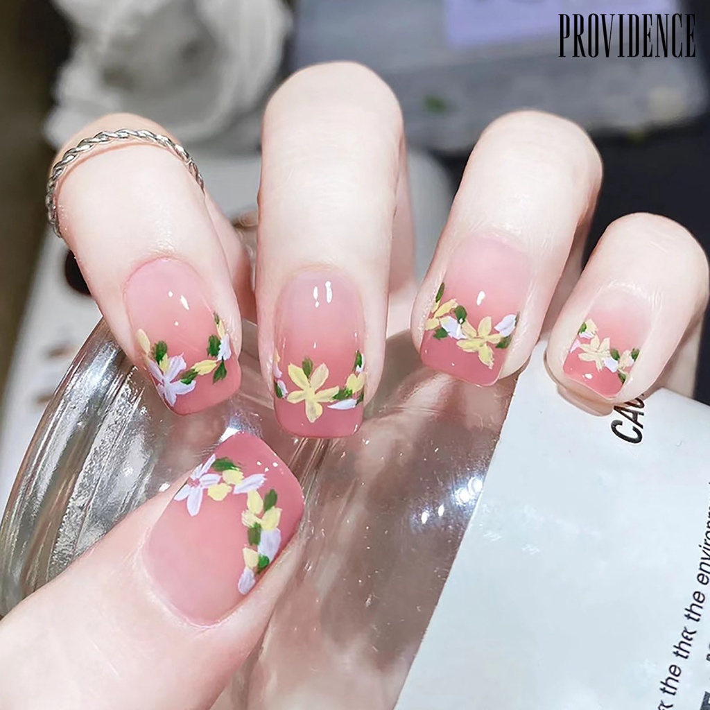 Kuku Palsu Desain Bunga Warna Gradasi pink Untuk manicure