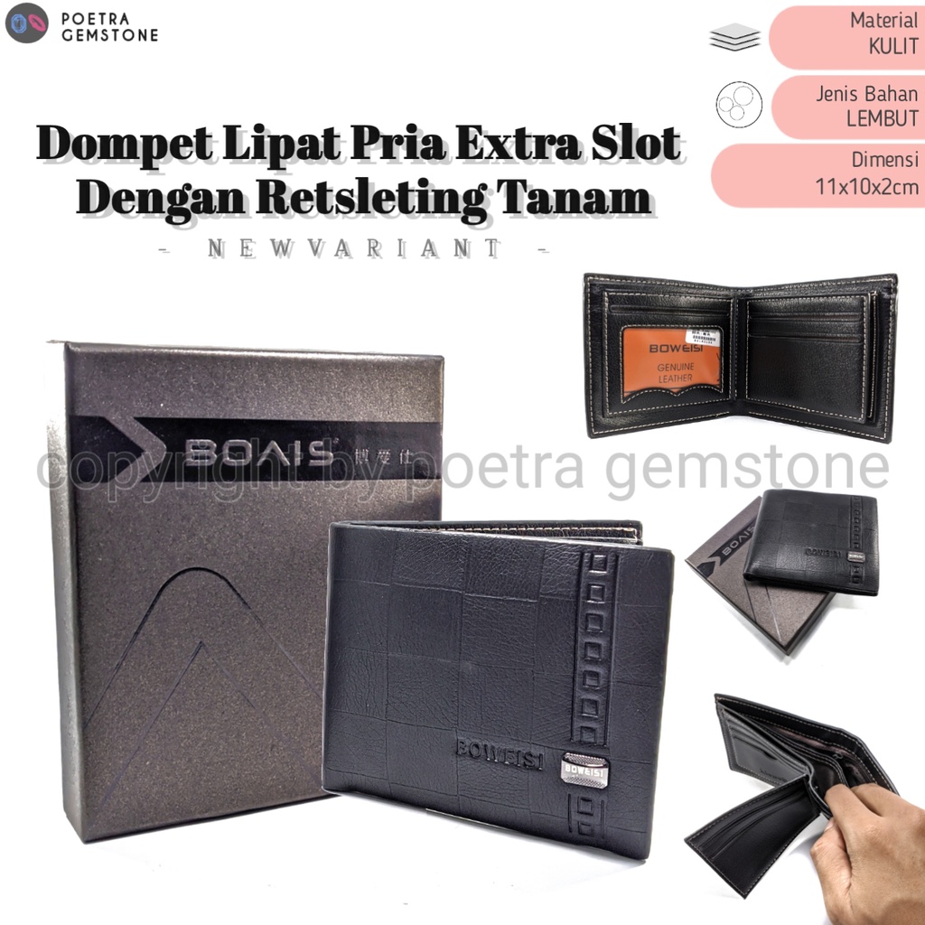 Dompet Lipat Pria Extra Slot Dengan Resleting Tanam