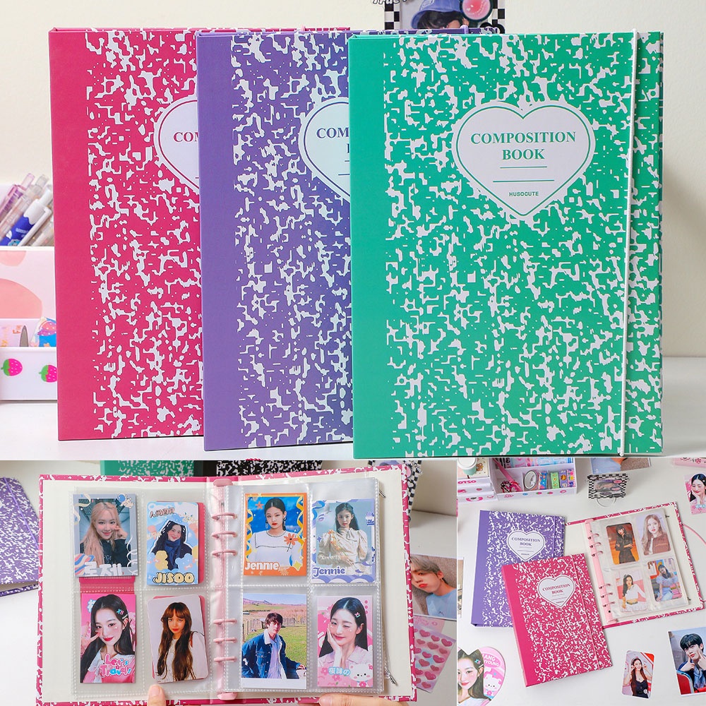 Korea A5 Binder 6lubang Tekstur Batu Hard Paper Cover Photocards Storage Album 10pcs Inner Sleeves Lomo Card Collect Book