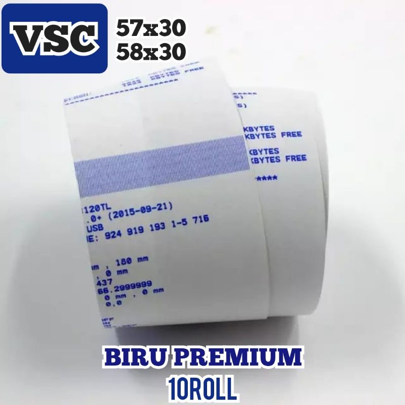 

10 ROLL VSC KERTAS STRUK THERMAL BIRU 57x30 58x30 MINI PRINTER BLUETOOTH 58mm