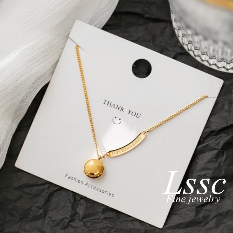 Kalung Titanium Anti Karat Manik Smiley Emas 18K Fashion Korea Aksesoris Perhiasan Wanita