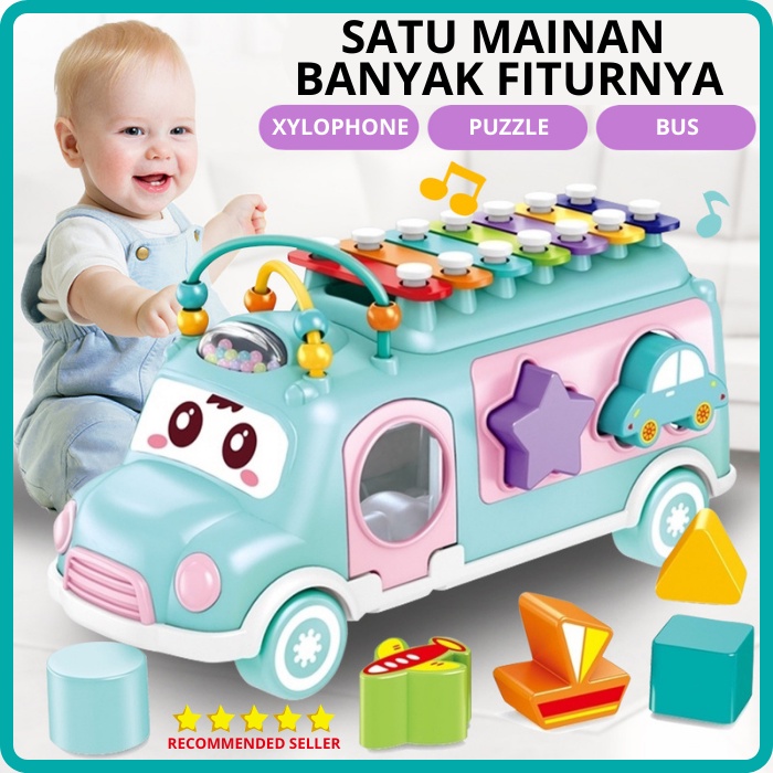 Mainan Anak Mobil Edukasi Edukatif Bayi Baby Balita Perempuan Laki Laki Umur Usia 1 2 3 Tahun Thn Happy Music Bus Bis 3 In 1 Xylophone Kolintang Kulintang Buat Kado Stimulasi Tumbuh Kembang Dari Deunik