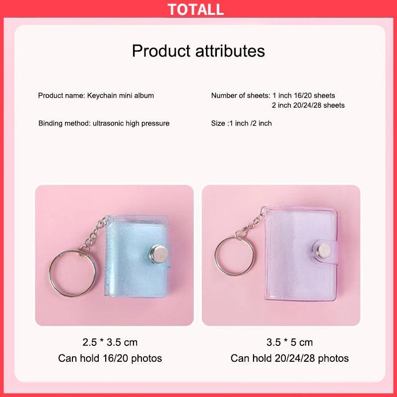 COD 1 &amp; 2 Inch Mini Photo Album 16 Pockets KeyRing Key Ring Shiny Transparent Foto Binder Kecil Card Holder Keychain Gantungan Kunci Jelly Color KPOP Koleksi Ganci pacar memory kenangan hadiah potret -Totall